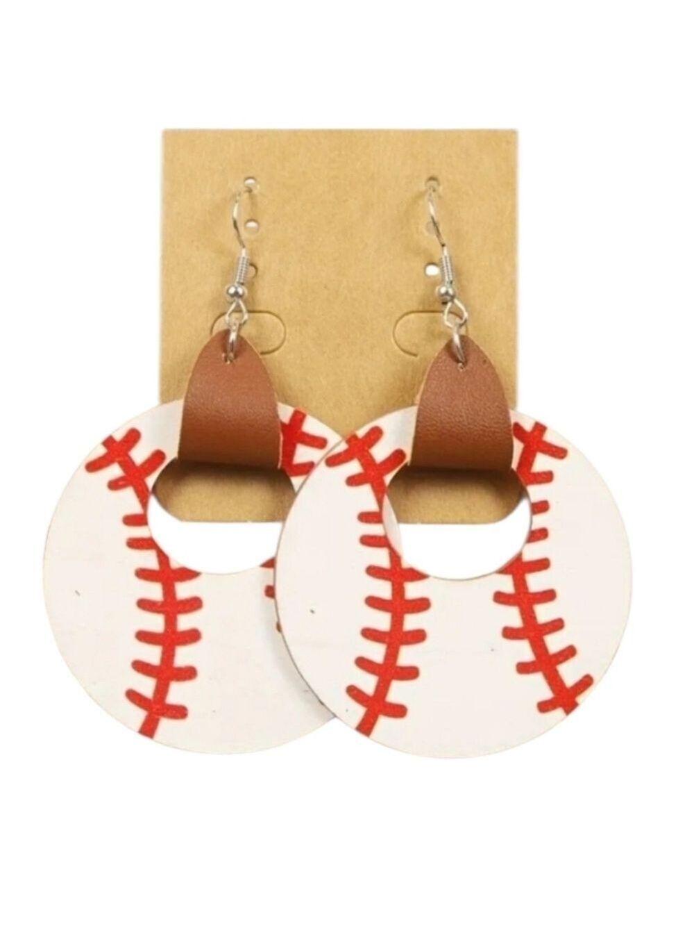 Baseball Stitch Earrings Brown Accent